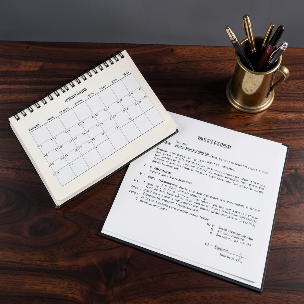Calendrier et contrat de travail annoté sur un bureau de consultation