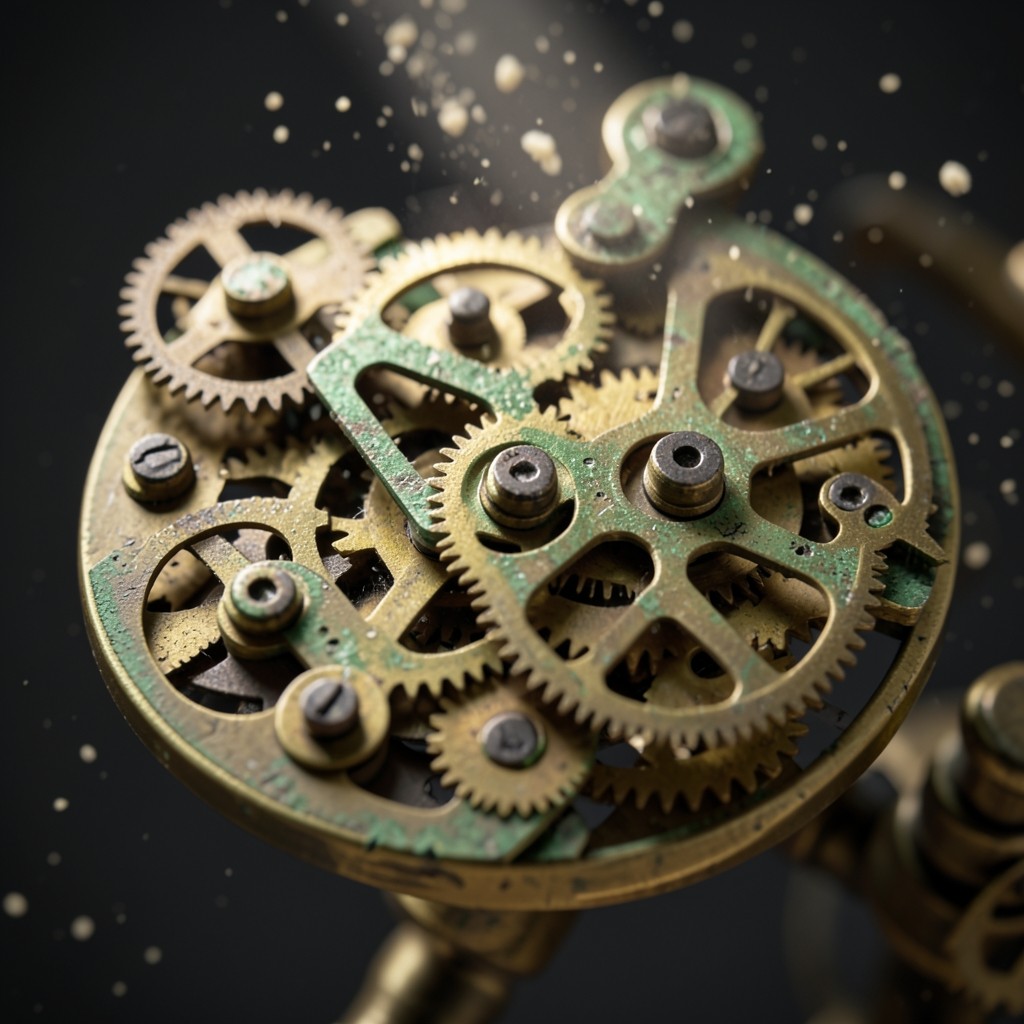 Mécanisme d'horloge ancien en laiton symbolisant la rigueur du processus de consultation