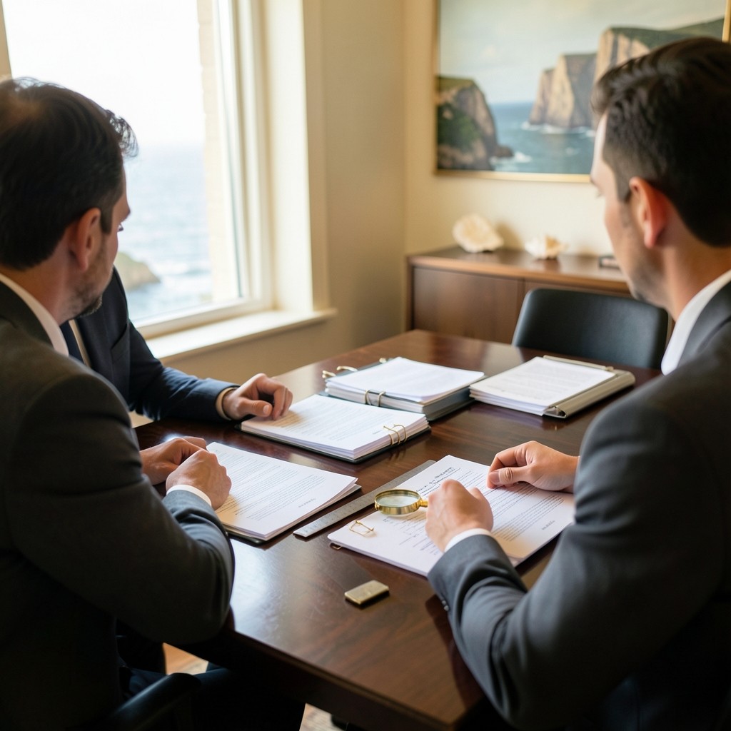 Employeur et consultante passant en revue des modèles de contrat sur un grand bureau